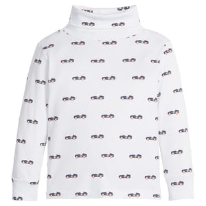 little english classic children's clothing boys white turtleneck with navy vintage race car print