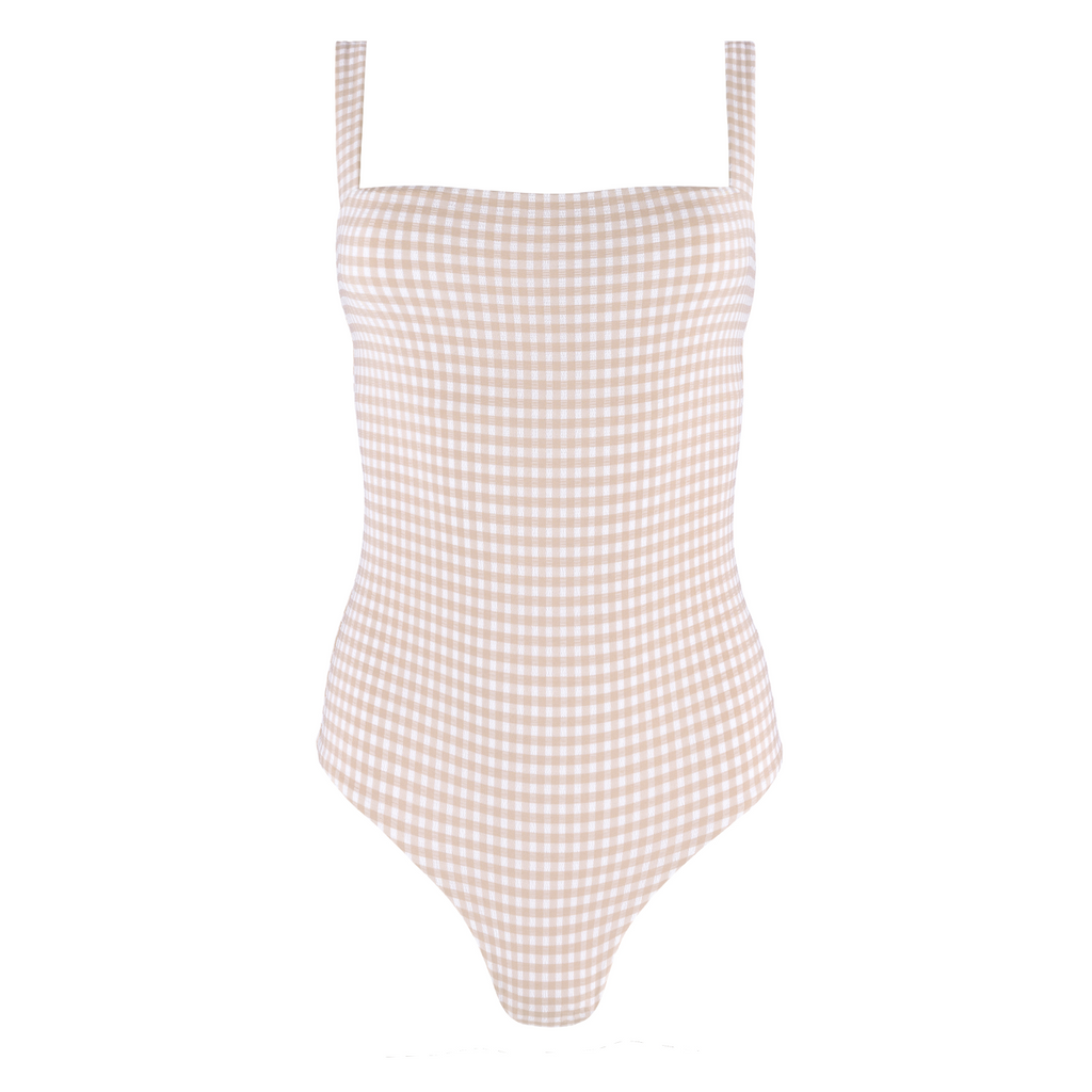 Women’s Brown Crinkle Gingham Low Back One Piece
