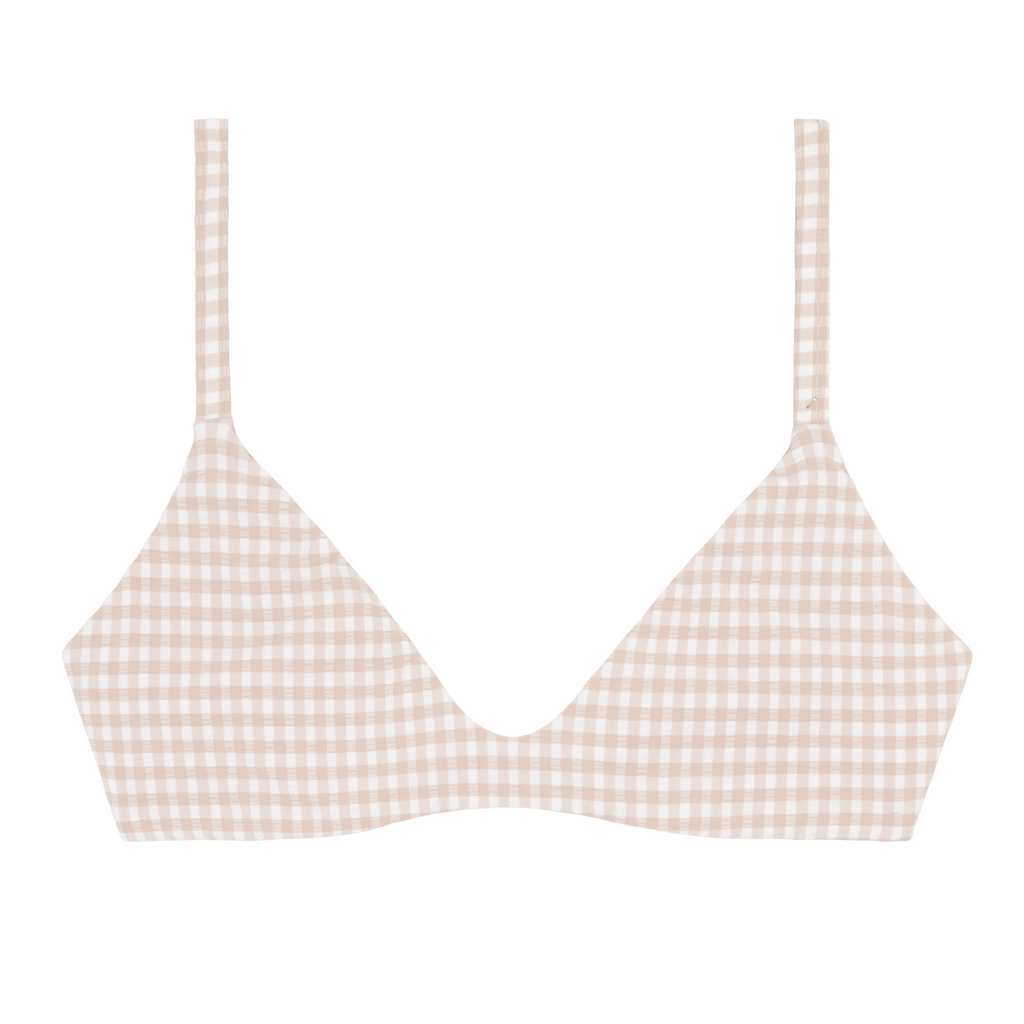 Women’s Brown Crinkle Gingham Bikini Top