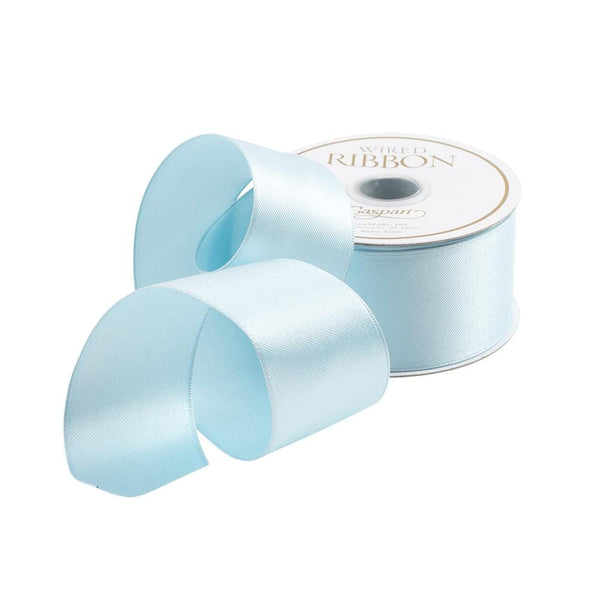 10 hot yard roll of wide light blue wired ribbon