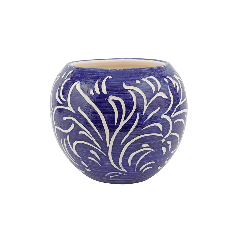 Rustic Garden Scroll Small Round Planter in Blue