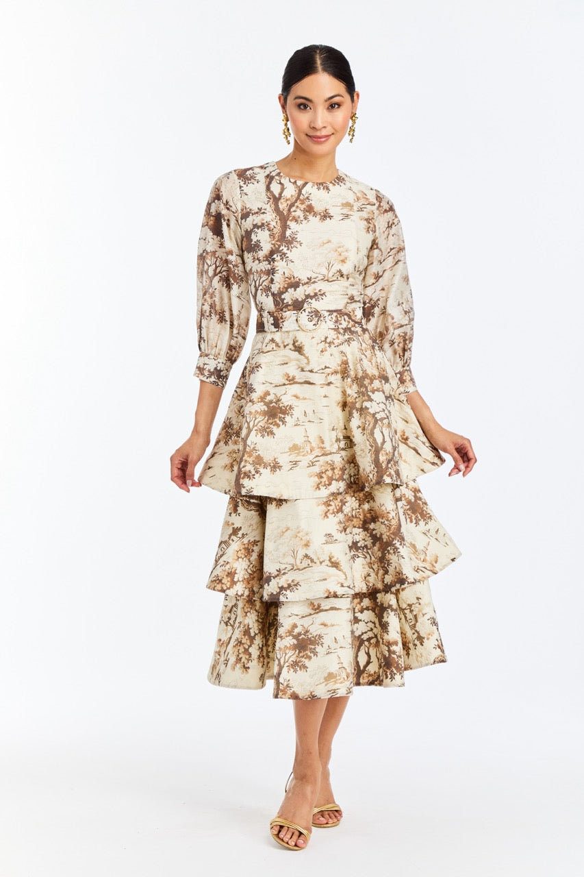 Rhonda Convertible Midi Dress in Chestnut Toile