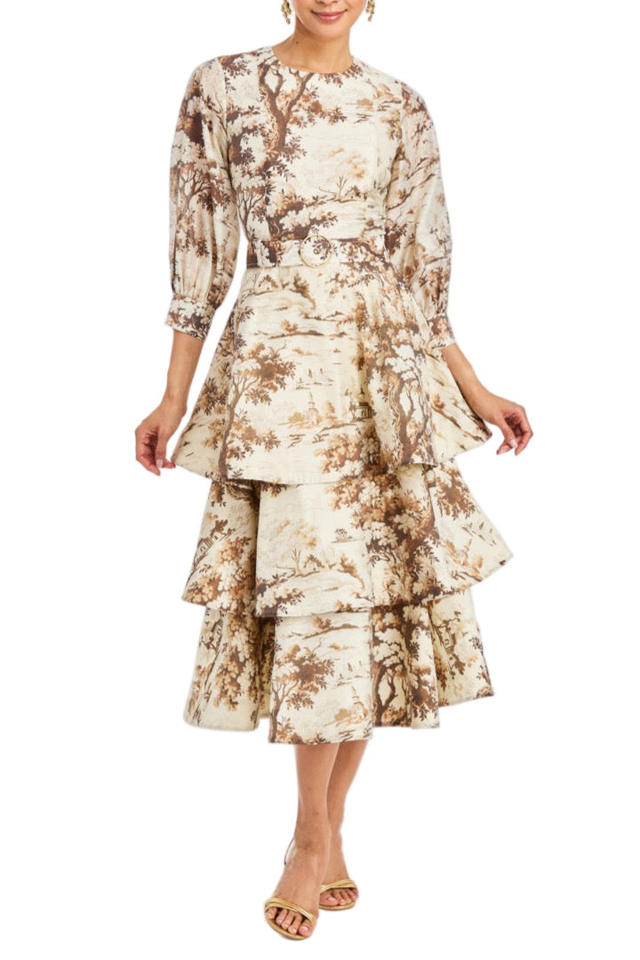 Rhonda Convertible Midi Dress in Chestnut Toile