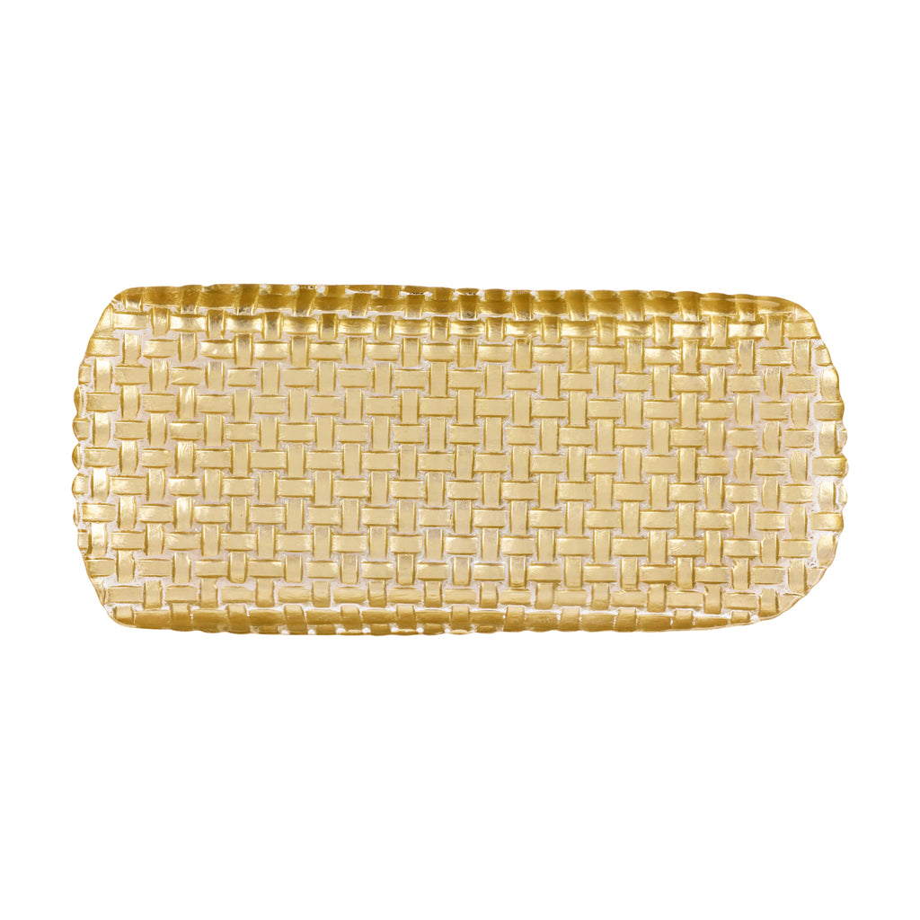 Rufolo Glass Basketweave Large Rectangular Tray in Gold