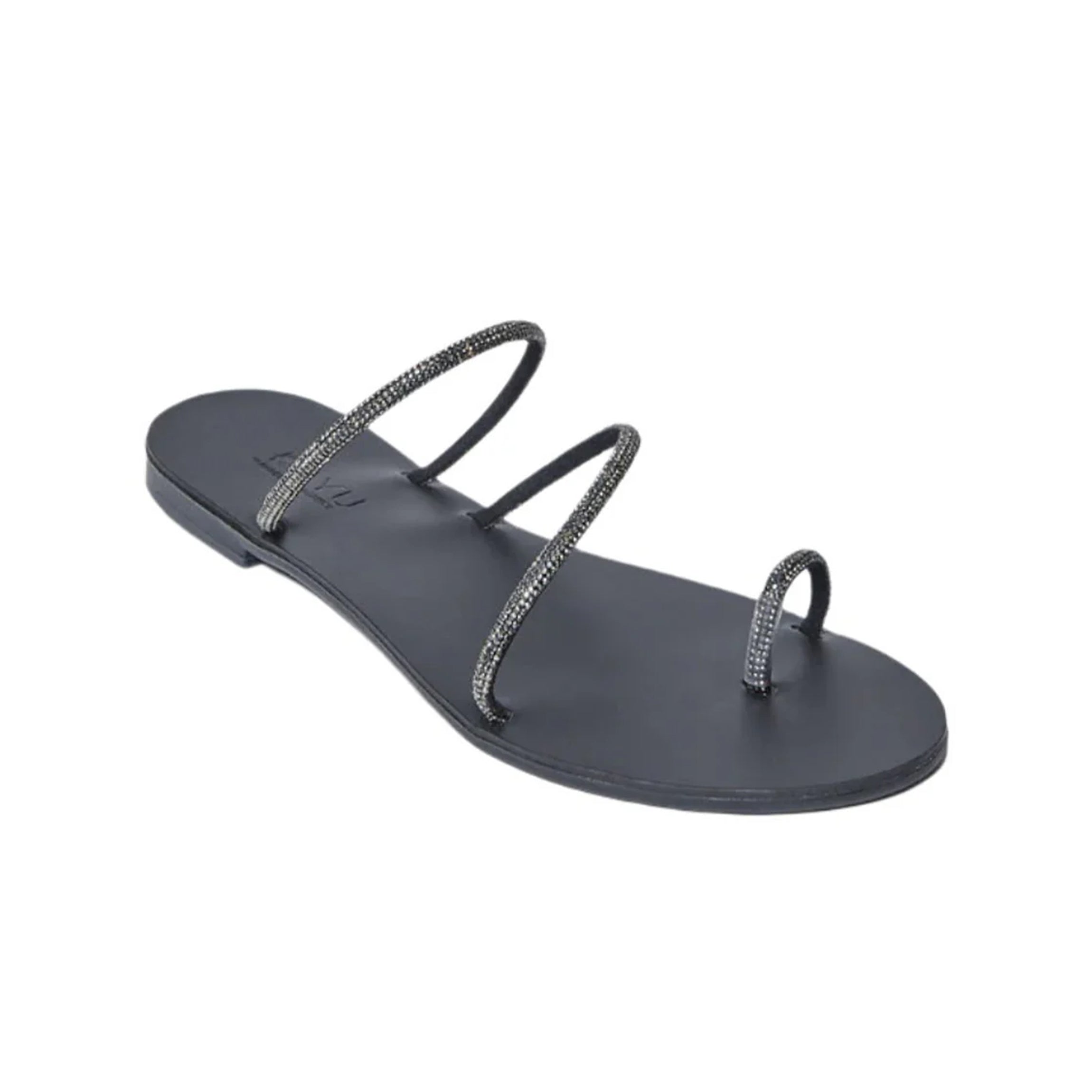 Raissa Vegetable Tanned Leather Sandal in Black Crystal