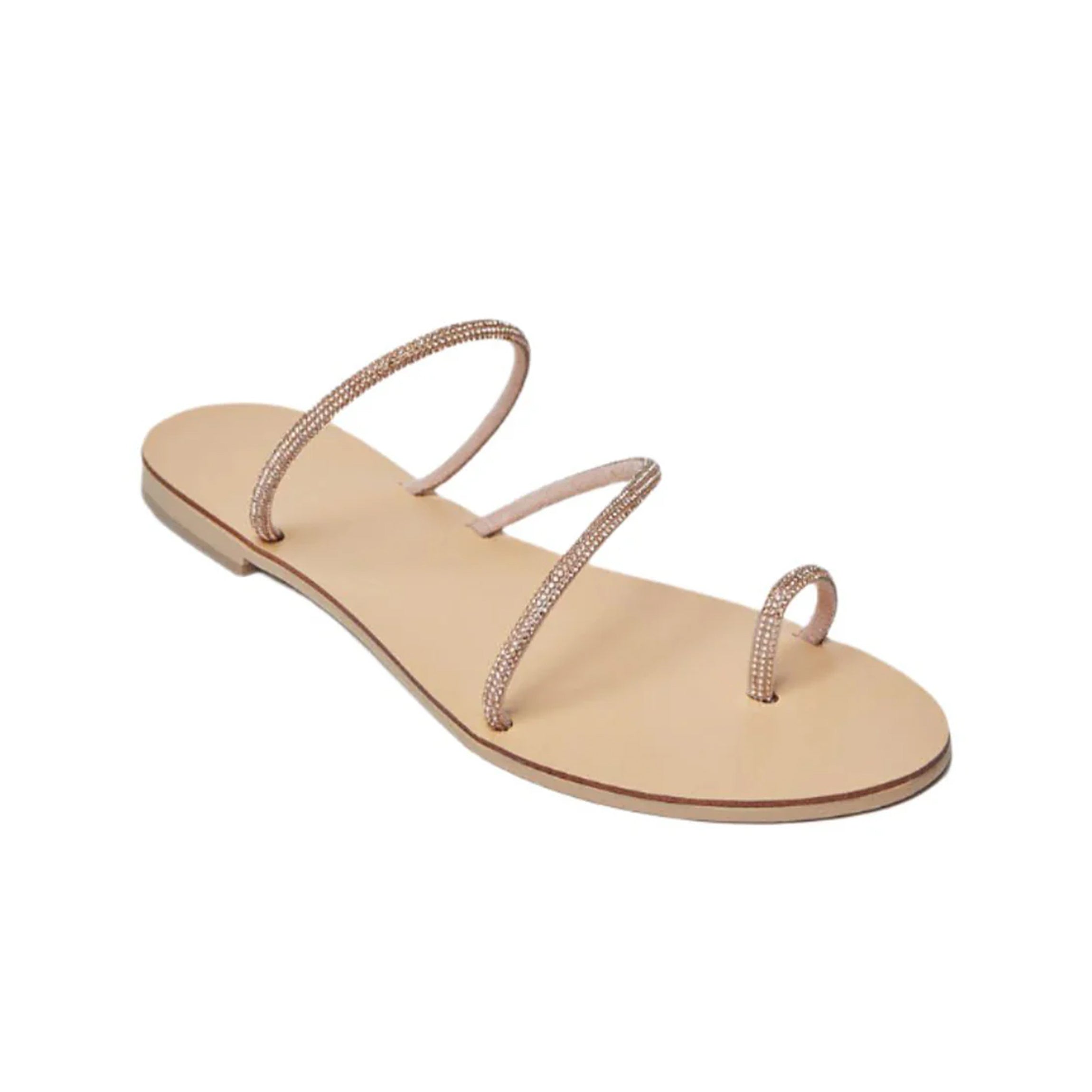 Raissa Vegetable Tanned Leather Sandal in Rose Gold Cystal