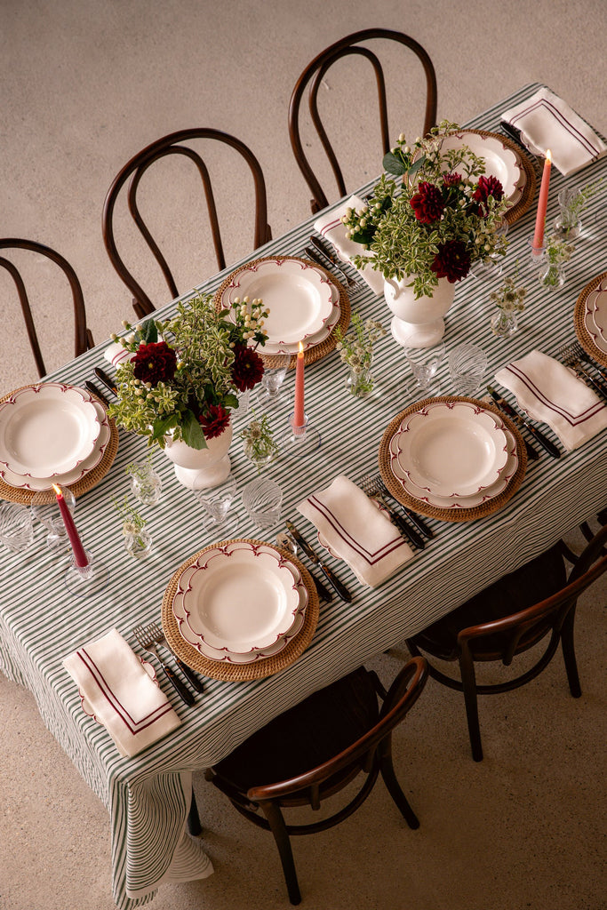 Rebecca Udall Sophie Classic Two Cord Napkin, Burgundy with the Victoria Tablecloth