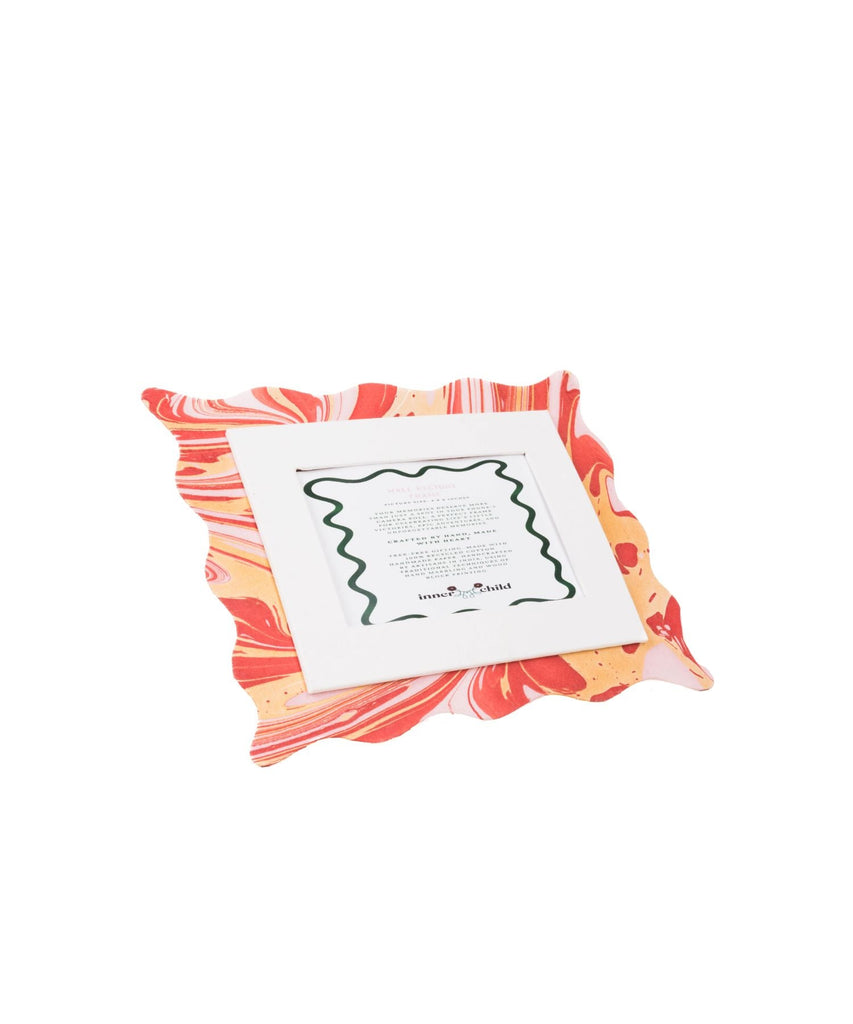 Scalloped Hand-Marbled Picture Frame 4x6 in Red & Gold