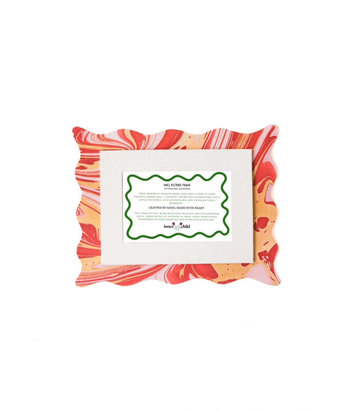 Scalloped Hand-Marbled Picture Frame 4x6 in Red & Gold