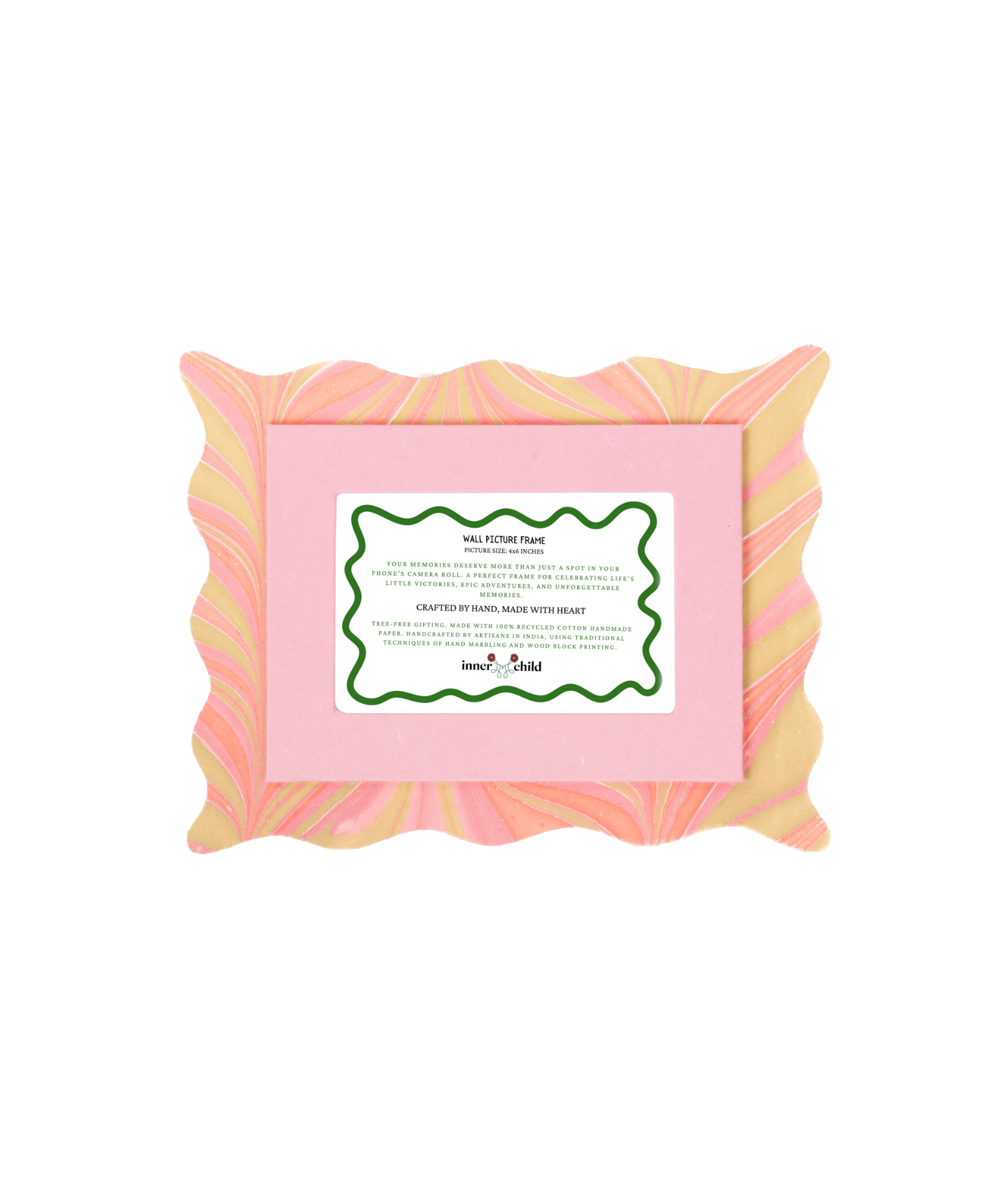 Scalloped Hand-Marbled Picture Frame 4x6 in Pink & Green