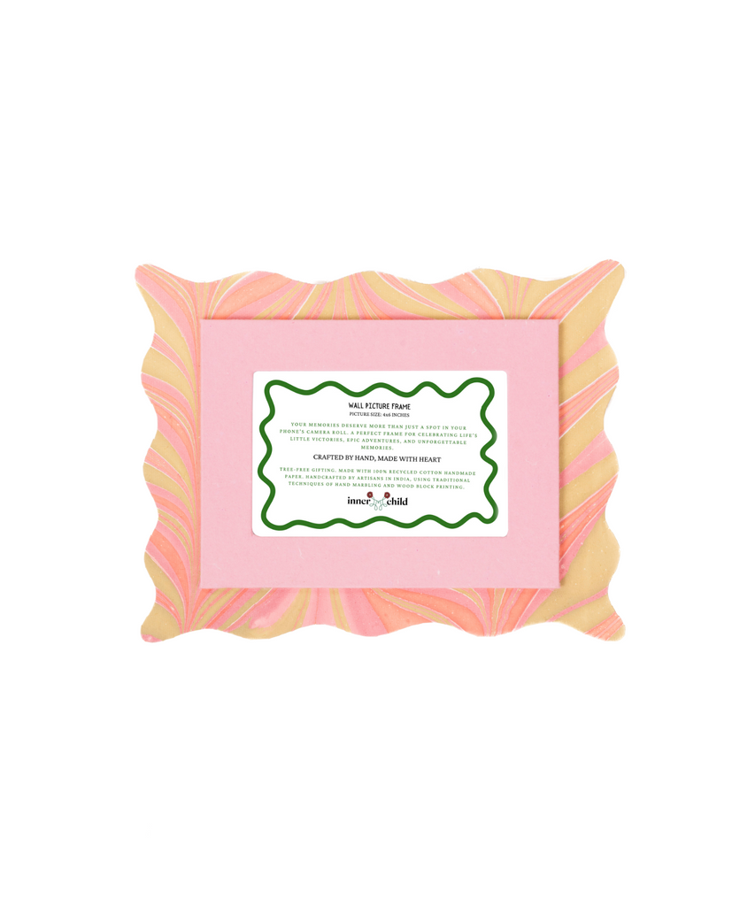Scalloped Hand-Marbled Picture Frame 4x6 in Pink & Green