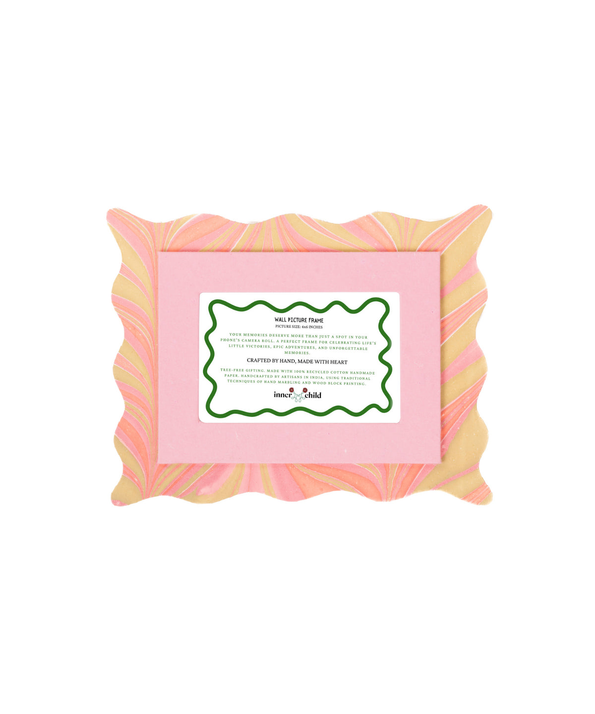 Scalloped Hand-Marbled Picture Frame 4x6 in Pink & Green