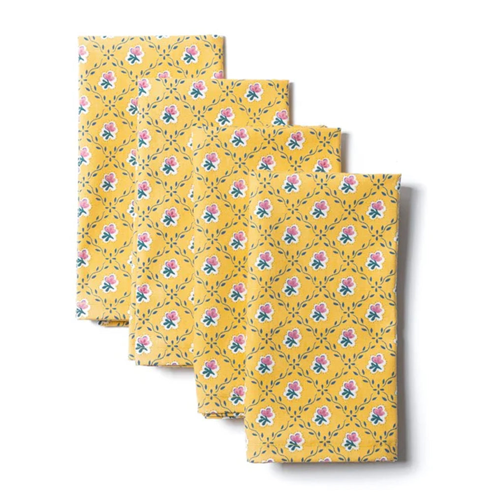 Retro Rose Napkins in Yellow, Set of 4