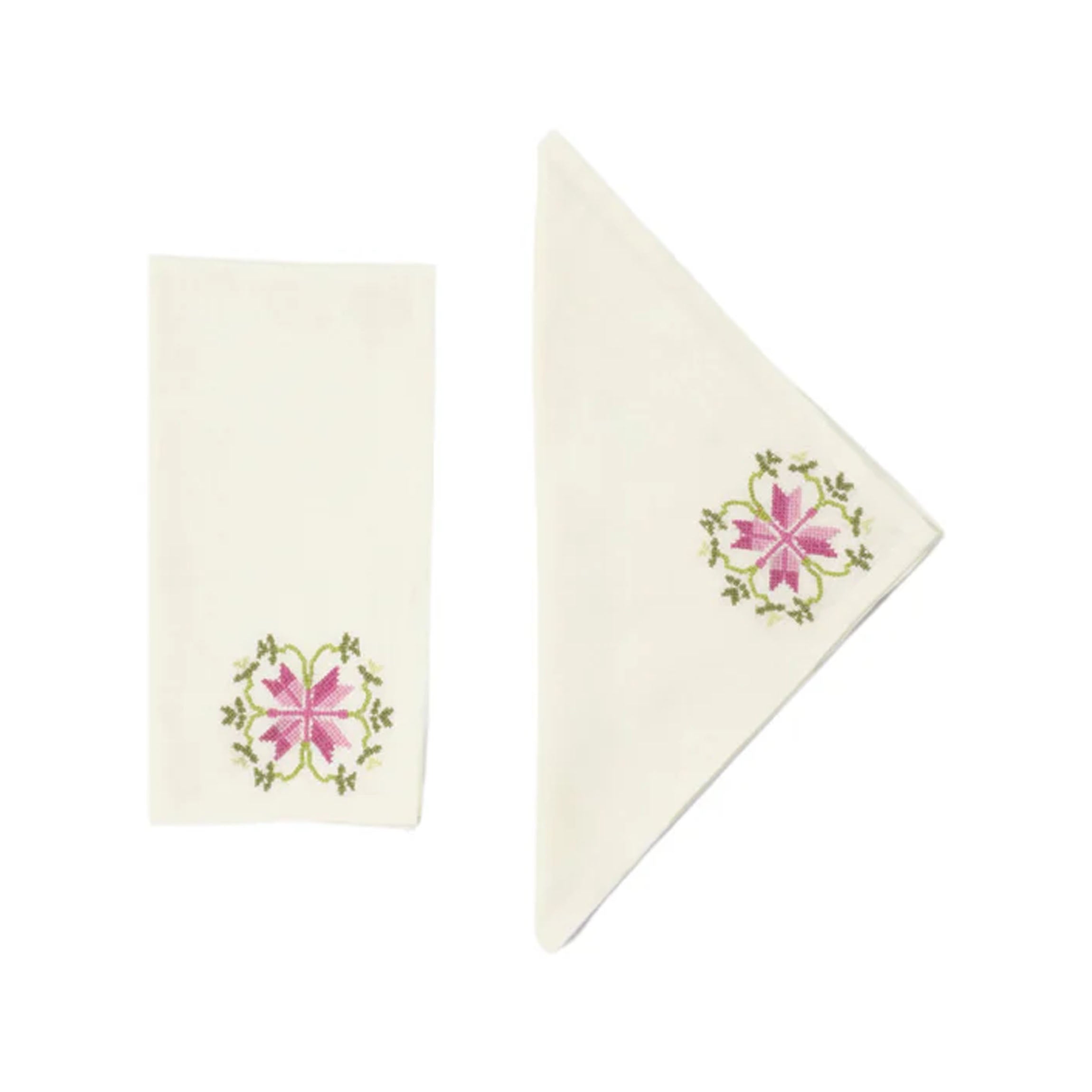 Rohida Embroidered Napkins, Pink and Green, Set of 2