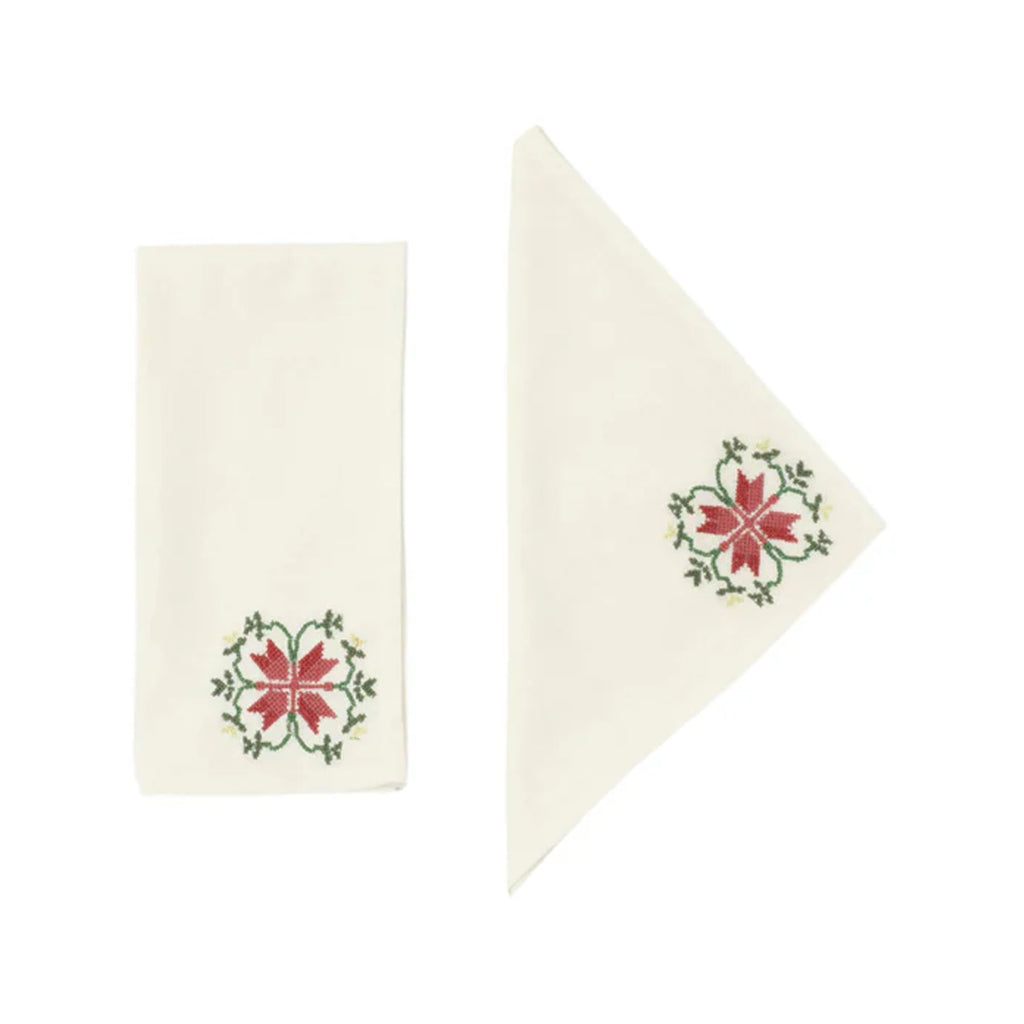 Rohida Embroidered Napkins, Red and White, Set of 2