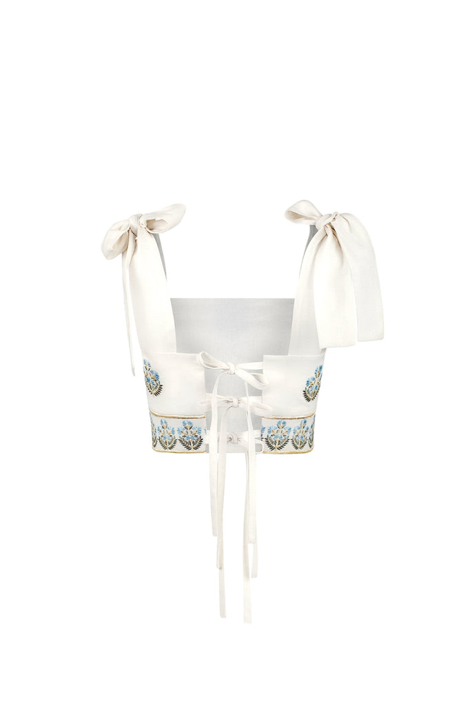 Begum Crop Top- Off White & Blue Dresses - Formal Rosewater House - Wholesale SS25