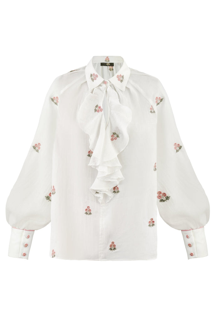 Naz Blouse - White & Pink Rosewater House