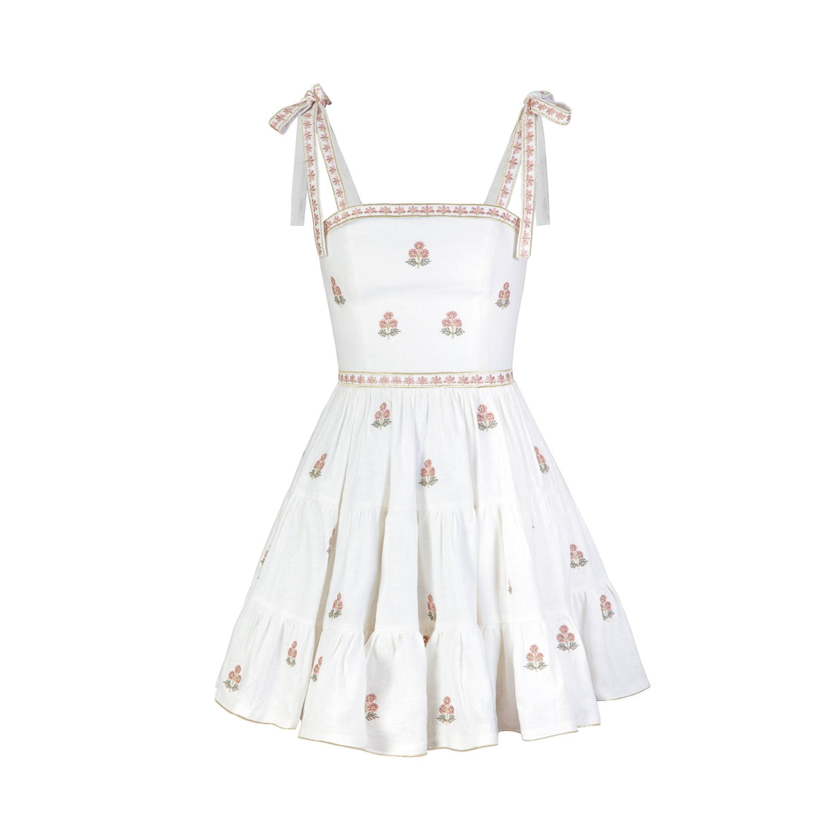 Naz Mini Dress - White & Pink Rosewater House