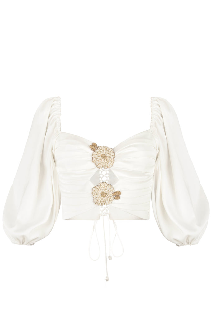 Silk Rosa Cut Out Top - Ivory Tops - Bustier & Embroidered Rosewater House