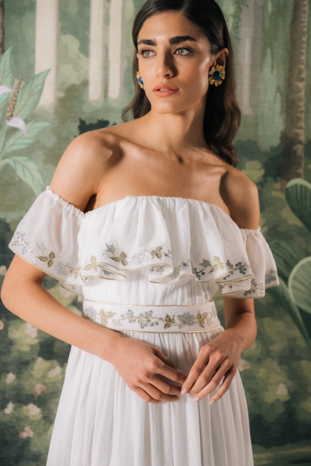 Ivy Ruffle Dress in White & Blue