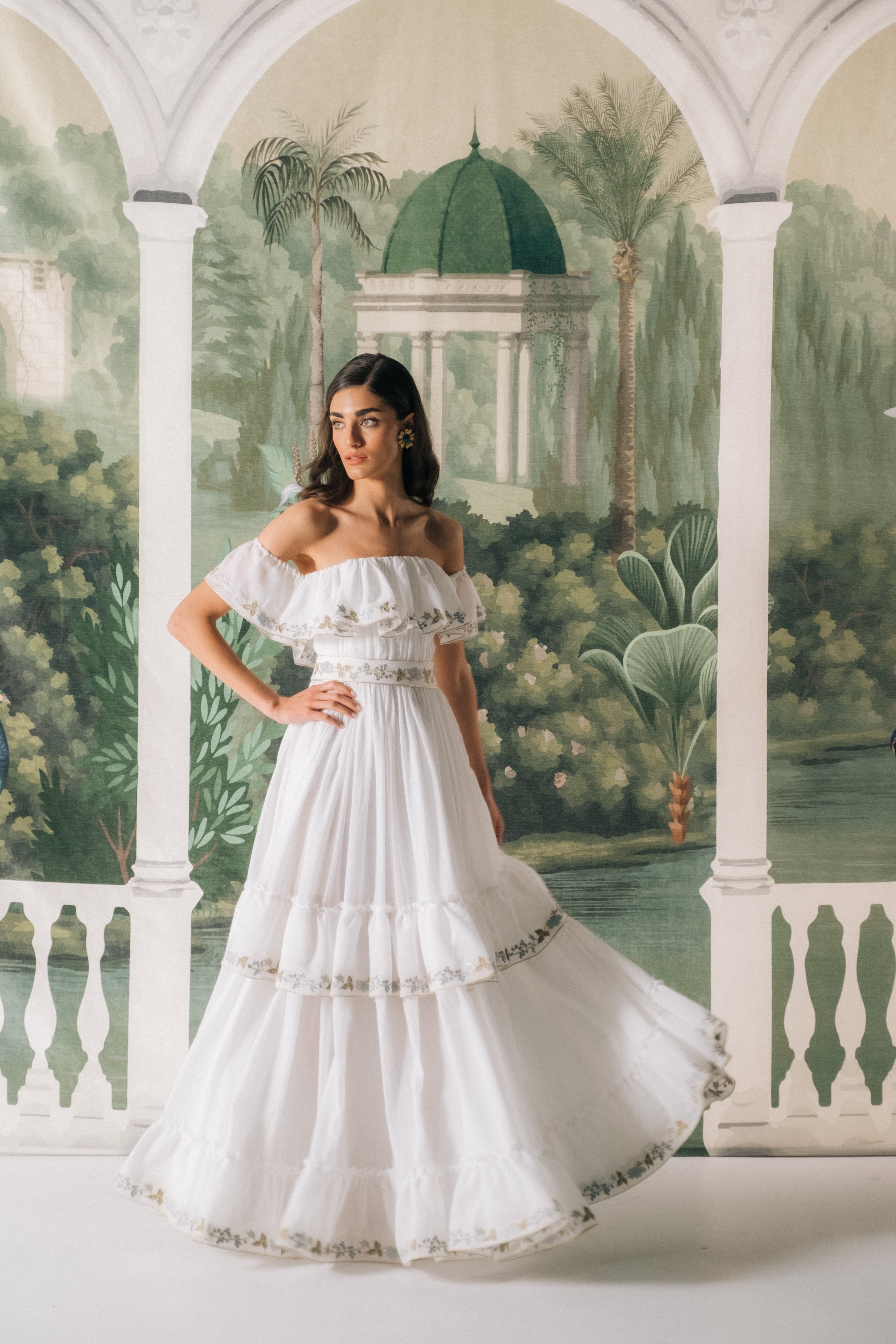 Ivy Ruffle Dress in White & Blue