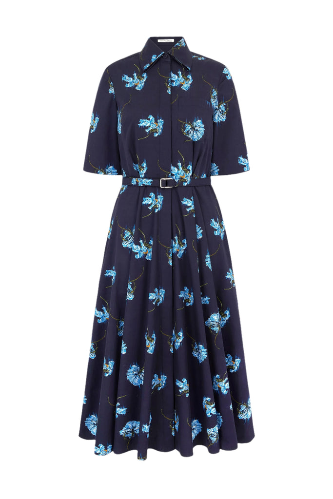 Rubie Dress with Blue Flowers on Navy Cotton Cutout