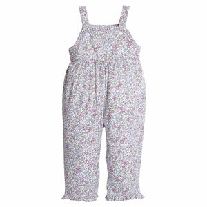 little english classic children's clothing girls lavender floral overall with ruffle bottom for fall