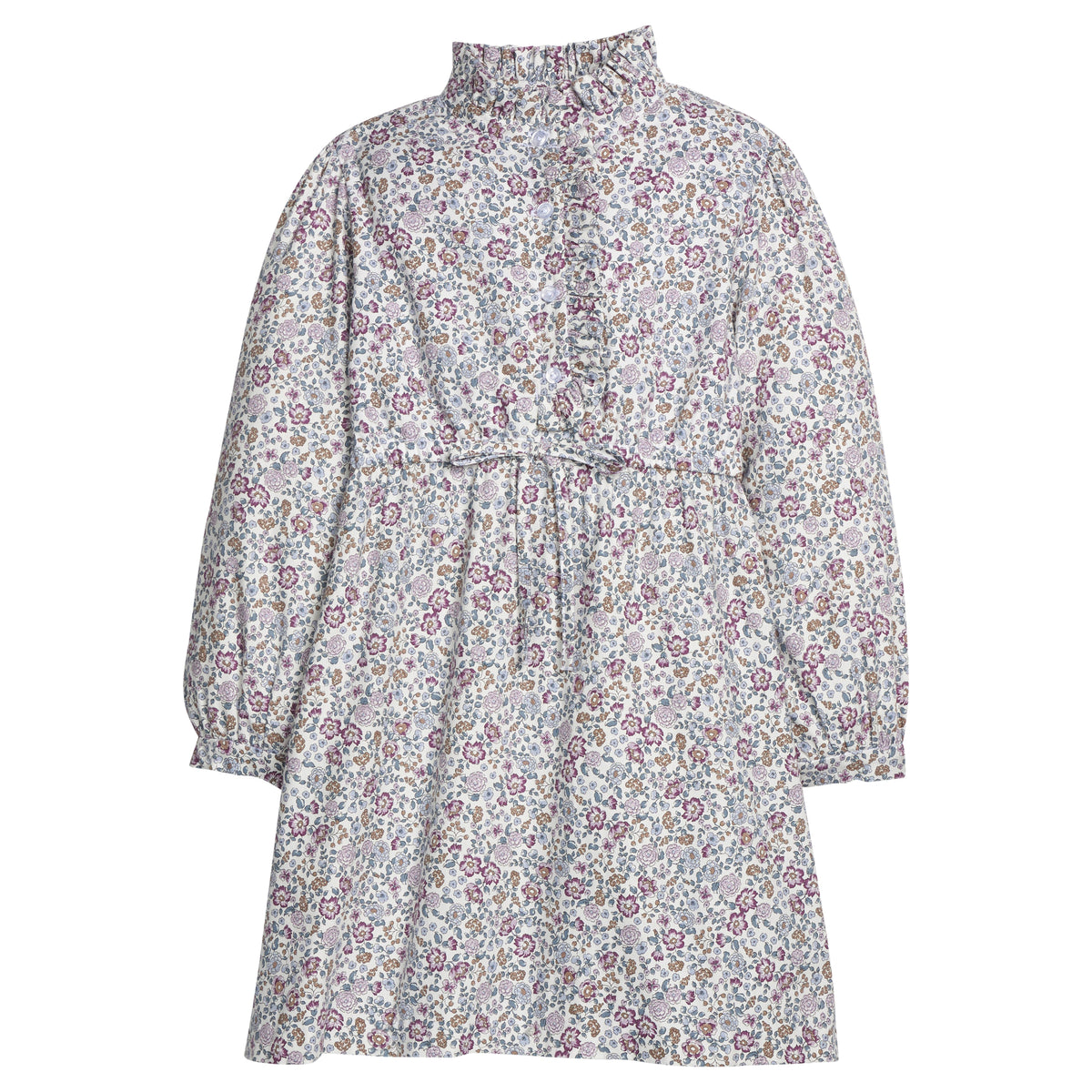 Little English classic dress for girls. Soft blue flannel-like shirt dress with ruffled collar  and placket for Fall