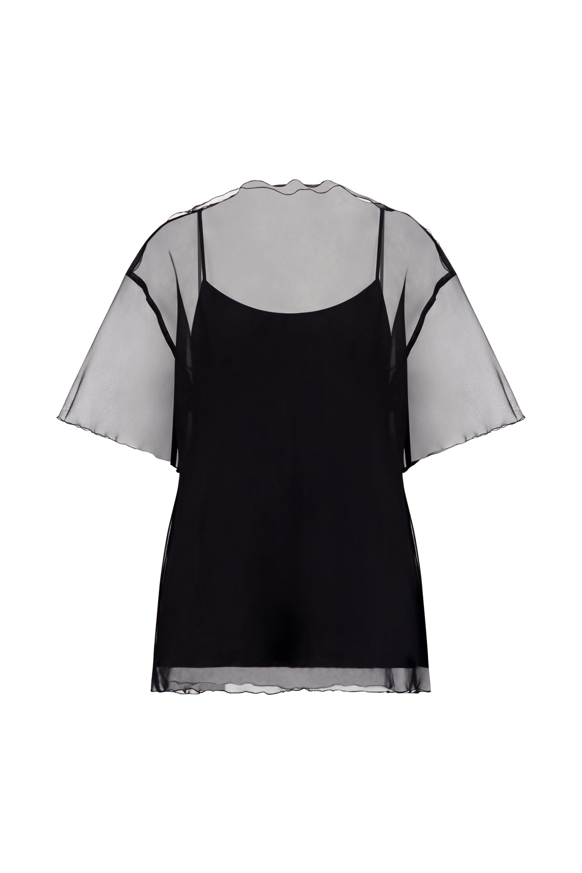 Silk Organza T-Shirt with Scalloped Edge in Black