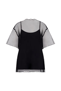 Silk Organza T-Shirt with Scalloped Edge in Black