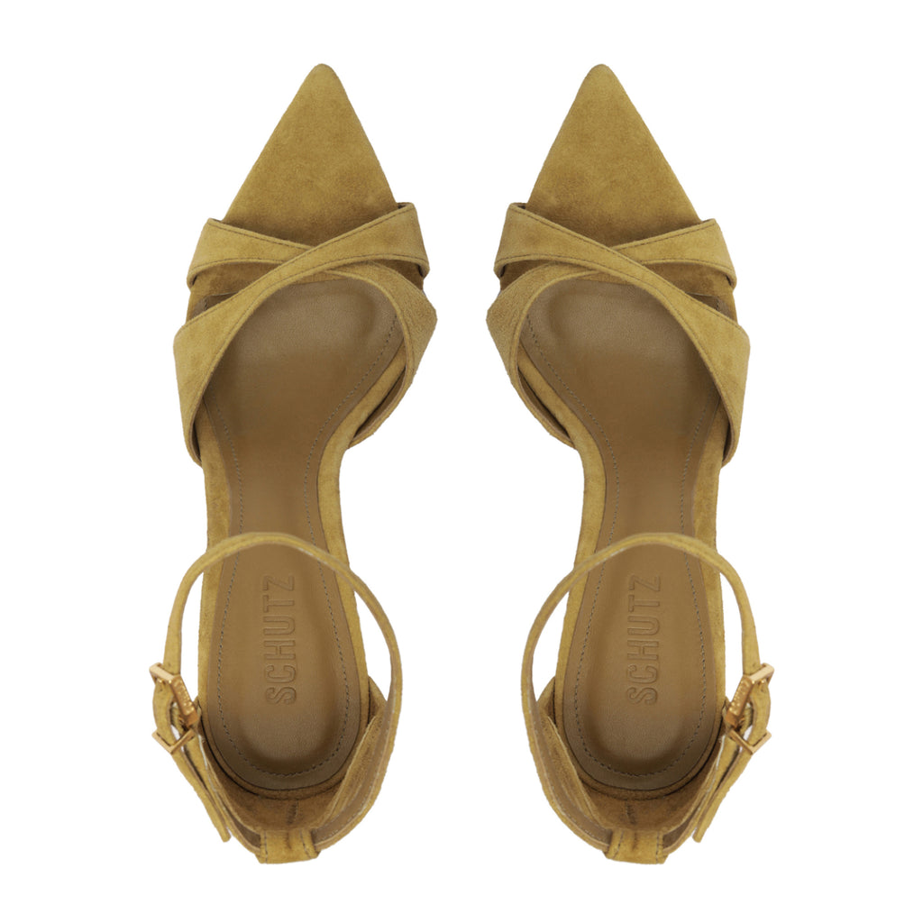 Hilda Leaf Suede Sandal in Dried Pistachio