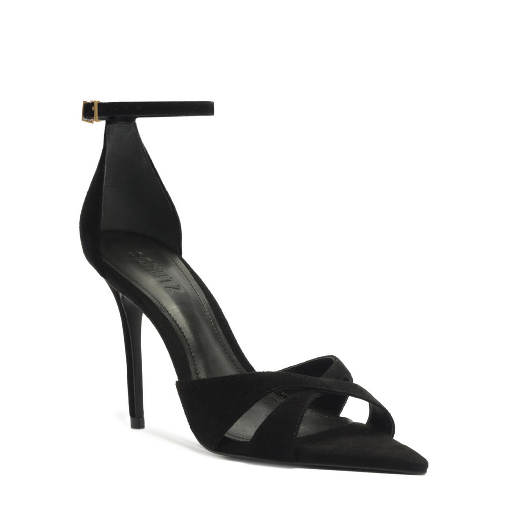 Hilda Leaf Suede Sandal in Black