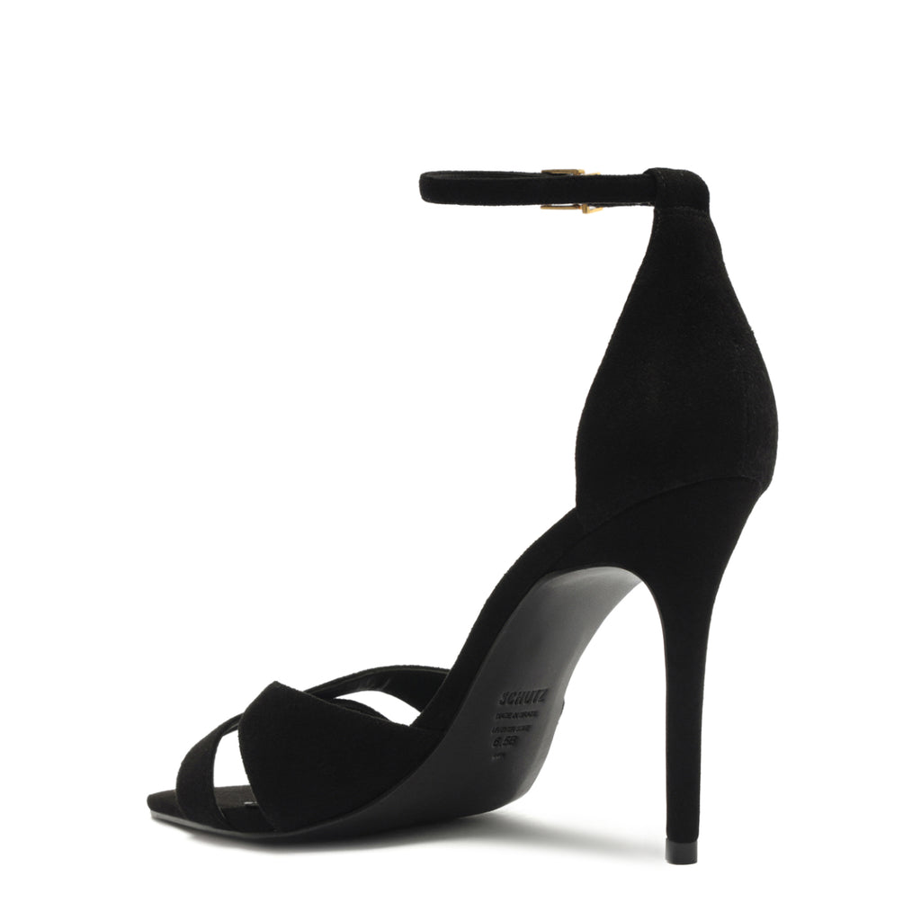 Hilda Leaf Suede Sandal in Black