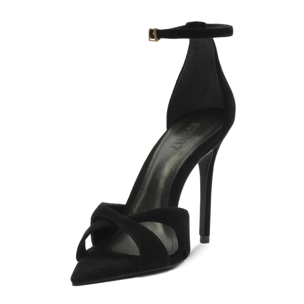 Hilda Leaf Suede Sandal in Black