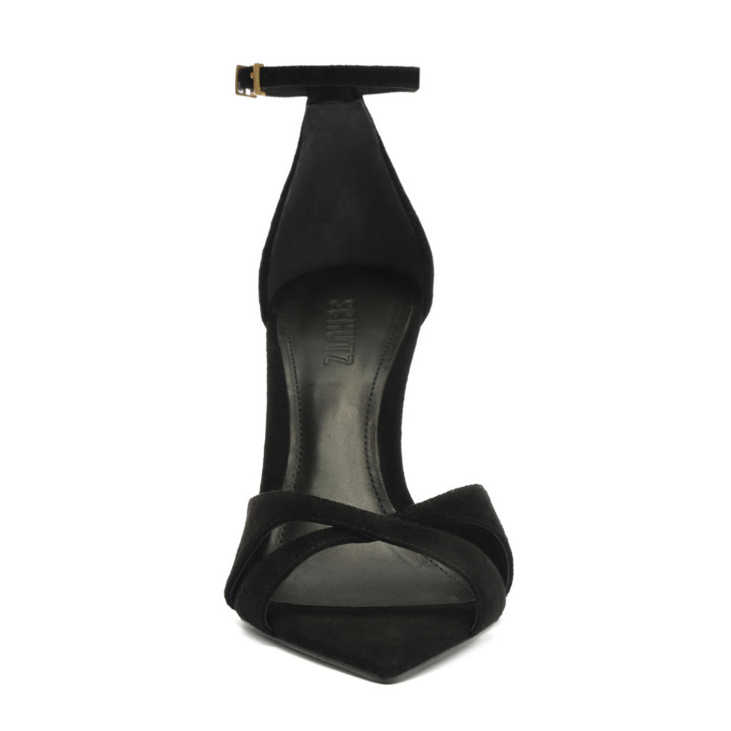 Hilda Leaf Suede Sandal in Black
