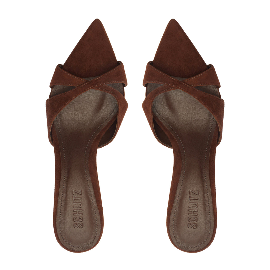 Hilda Leaf Mule Suede Sandal in Root Brown