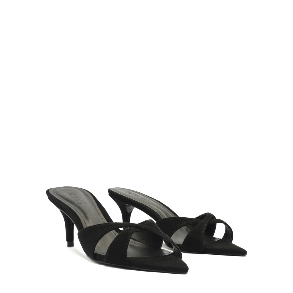 Hilda Leaf Mule Suede Sandal in Black