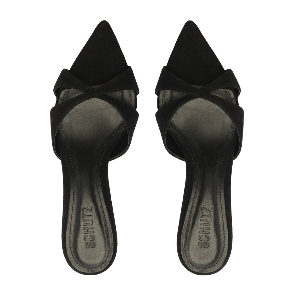 Hilda Leaf Mule Suede Sandal in Black