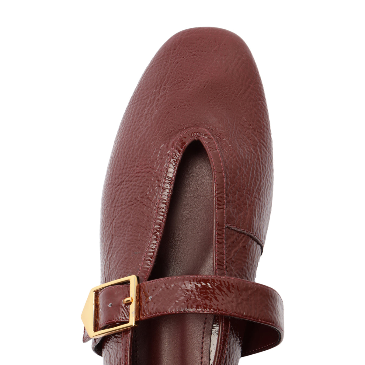 Courtney Buckle Patent Flat in Vino