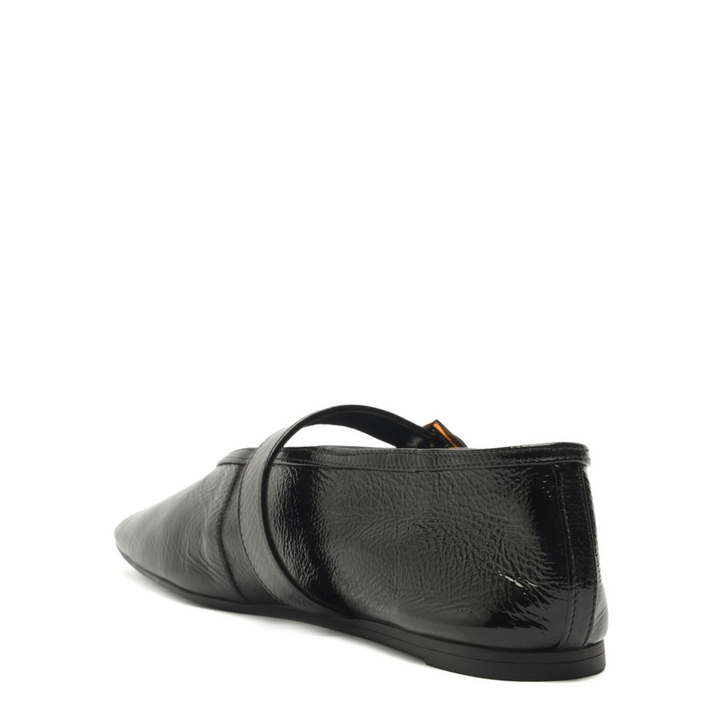 Courtney Buckle Patent Flat in Black