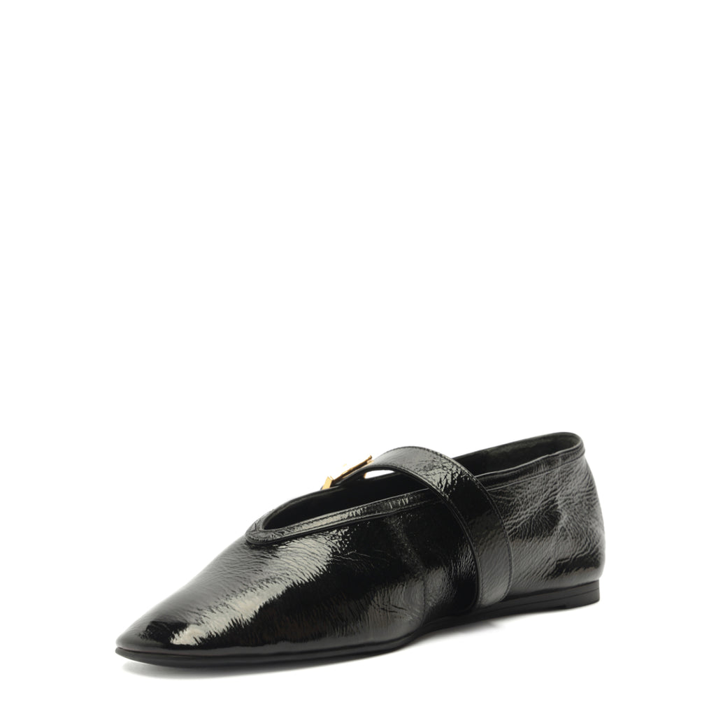 Courtney Buckle Patent Flat in Black