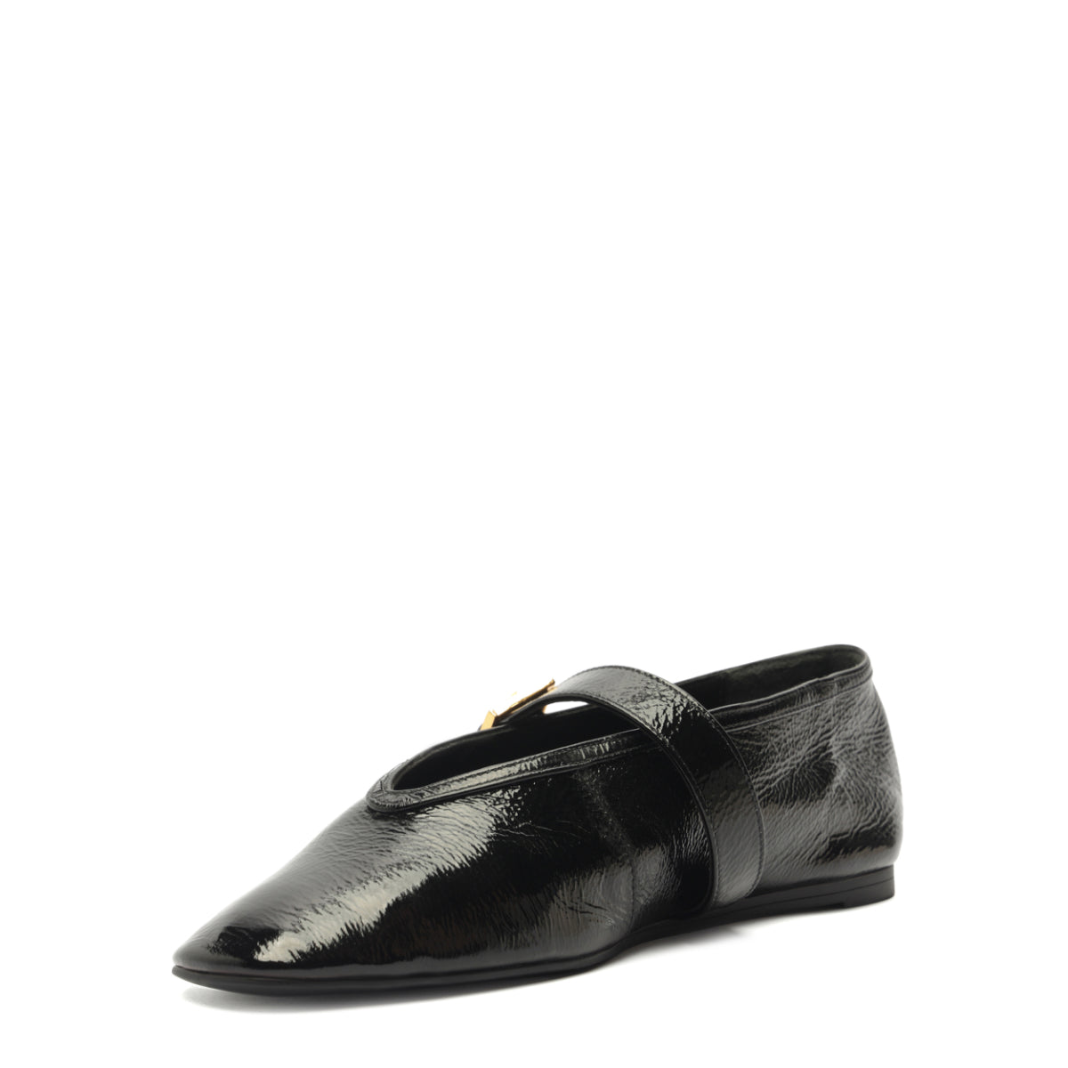 Courtney Buckle Patent Flat in Black