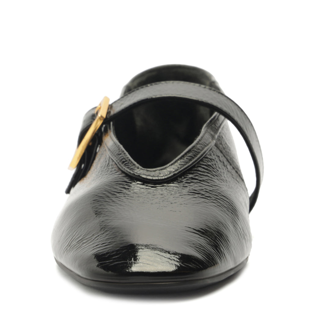 Courtney Buckle Patent Flat in Black
