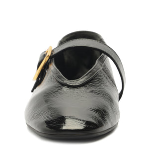Courtney Buckle Patent Flat in Black