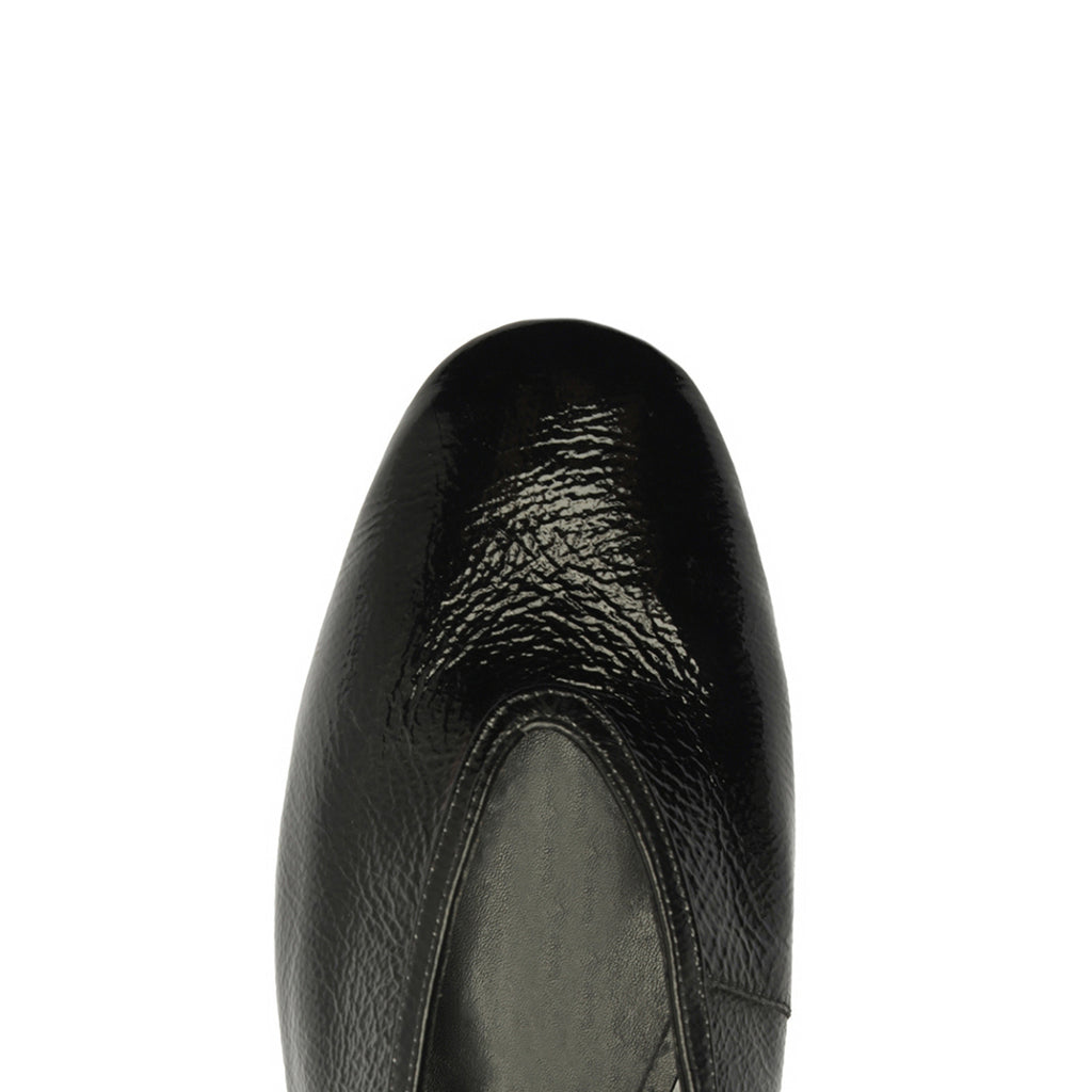 Courtney Buckle Patent Flat in Black