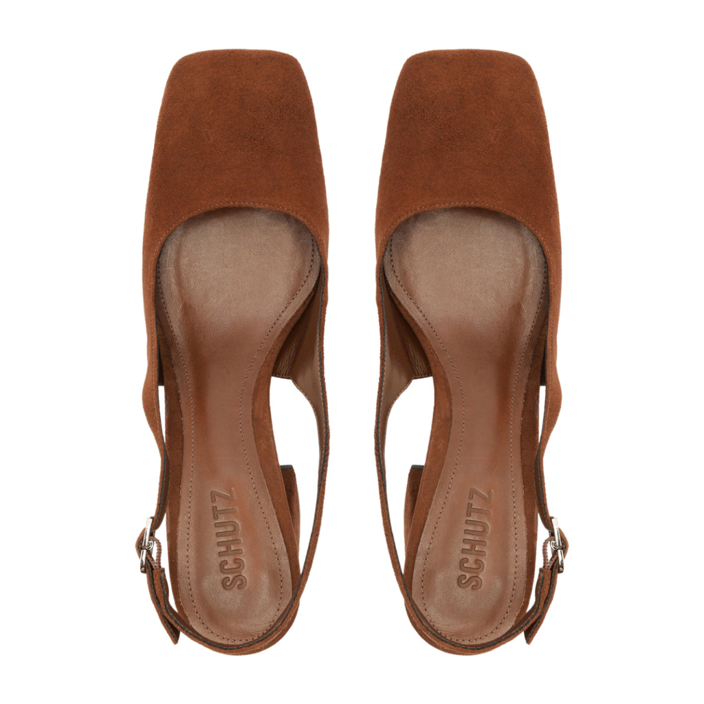 Leia Block Suede Pump in Pecan Brown