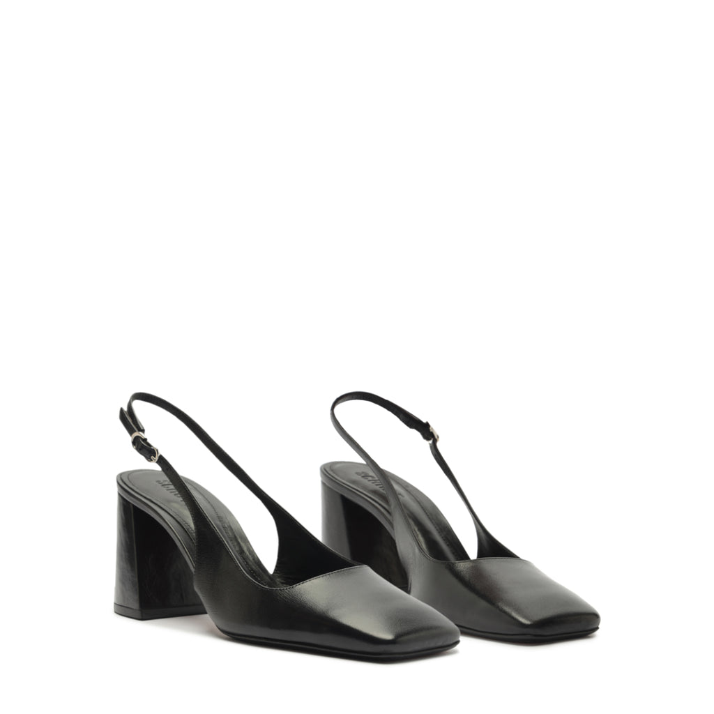 Leia Block Leather Pump in Black