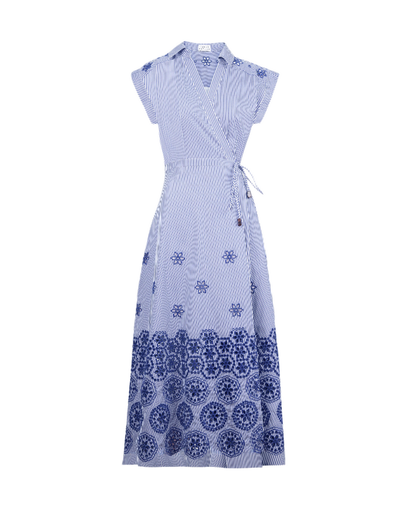 Midi Shivon Dress in Blue & Optic White