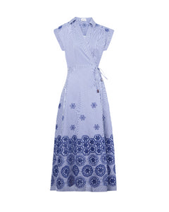 Midi Shivon Dress in Blue & Optic White