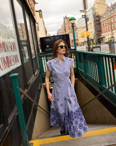Midi Shivon Dress in Blue & Optic White